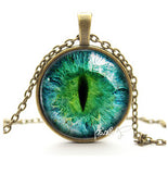 2016 Vintage Jewelry Wholesale Blue Green Cat Eye Necklace Pendant Fashion Charming Rhinestone Ethnic Necklace for Men Women