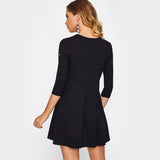 Sheinside Pearl Embellished Party Dress Zip Fit & Flare Women Black Sleeve Skater Dresses Elegant Mini Dress