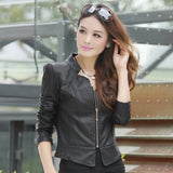 New Fashion Slim Women's Leather Jackets Stad Collar PU Leather Motor Jacket for Women