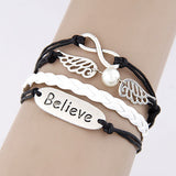 Charm Vintage Multilayer Charm Leather Bracelet Women Owl Cross Believe Bracelets Statement Jewelry Lady Best Friends Gift