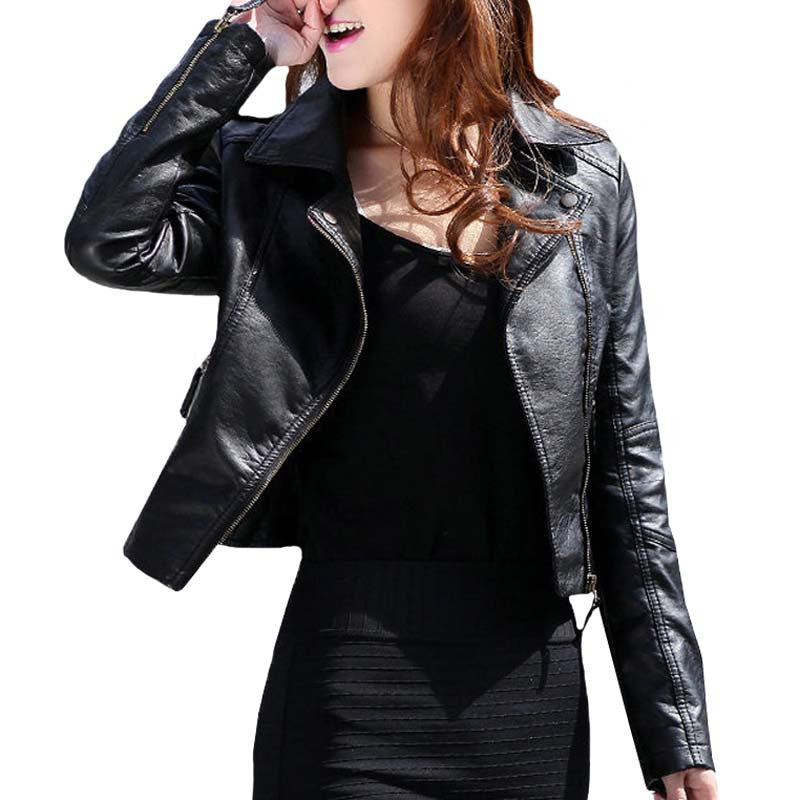 New Fashion Autumn Women Leather Jacket Oblique Zipper Motorcycle trendy Casual Faux Leather Short Coat