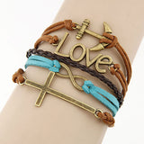 Charm Vintage Multilayer Charm Leather Bracelet Women Owl Cross Believe Bracelets Statement Jewelry Lady Best Friends Gift