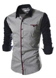 New Men's Long Sleeve Dress Shirts Patchwork Casual Slim Fit Cotton fashion Shirt
