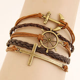 Charm Vintage Multilayer Charm Leather Bracelet Women Owl Cross Believe Bracelets Statement Jewelry Lady Best Friends Gift