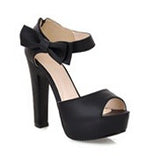 Summer Suede Pu Leather Ultra High Heels Platform Open Toe Sandals Women Thick Heel Sexy Cutout Bow Ankle Strap Shoes Pumps 43