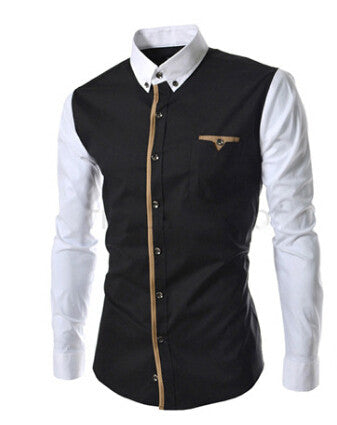 New Men's Long Sleeve Dress Shirts Patchwork Casual Slim Fit Cotton fashion Shirt