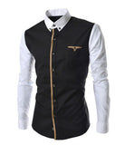 New Men's Long Sleeve Dress Shirts Patchwork Casual Slim Fit Cotton fashion Shirt