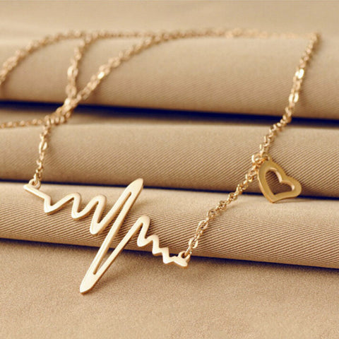 2015 New Fashion Jewelry Imitation Titanium steel 18K Gold Plated ECG Heart Necklace Clavicle Choker Pendant Necklace XY-N513