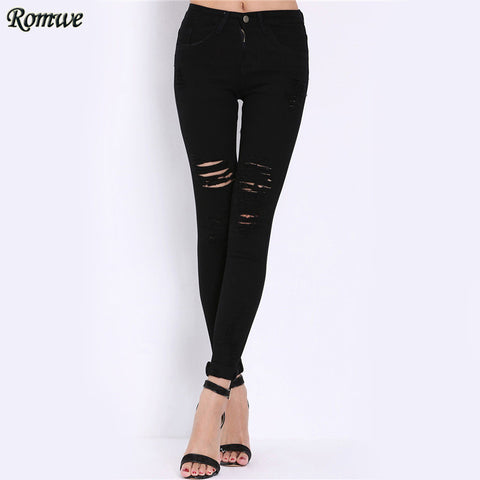 Women's Mid Waist Ripped Black Jeans