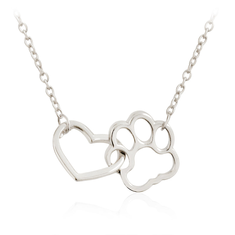 Linked Heart and Paw Hollow Dog Paw Claw Pendant Necklaces Gold Silver Pet Dog Animal Jewelry Gift for Dog Owners