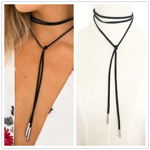 Leather bow choker