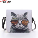 Vogue Star ! Women PU Leather Cat Wearing Glasses Print Messenger Handbag 2015 Women Bag YA40-207