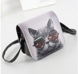 Vogue Star ! Women PU Leather Cat Wearing Glasses Print Messenger Handbag 2015 Women Bag YA40-207