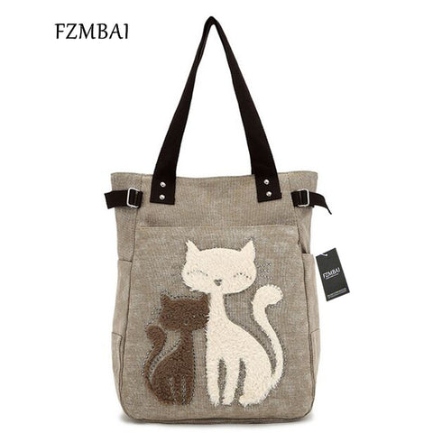 FZMBAI 2017 Fashion Women's Handbag Cute Cat Tote Bag Lady  Canvas Bag Shoulder bag