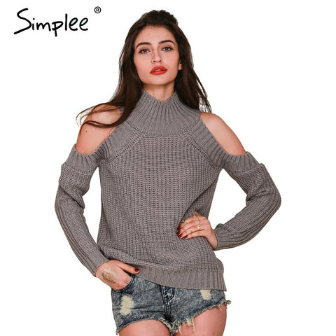 Turtleneck Off Shoulder Knitted Sweater