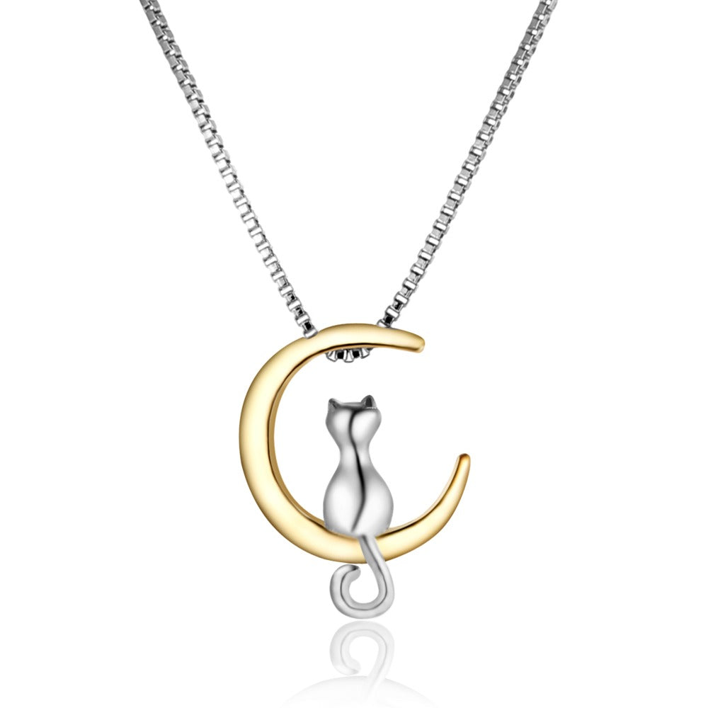 Fashion Moon Cat Vintage Choker Necklace Pendant Jewelry Accessories Bijouterie Men Women Chain Collar Simple Lovely Sweet Style