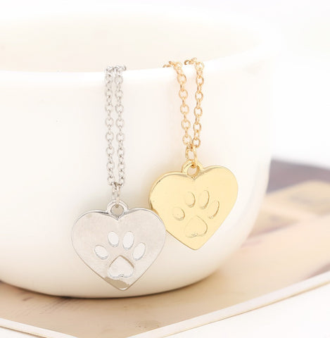 Lovers Valentine's Day Gift God of love Heart Paw Claw of Dog Kitty Cat Pendant Necklace Gold Silver Couples Jewelry Women