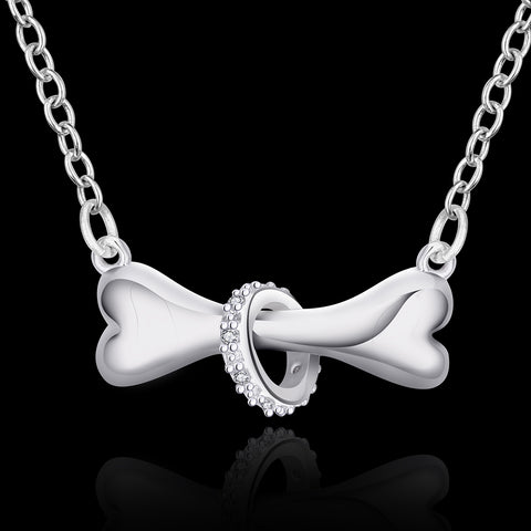 Promotions necklace jewelry Beautiful fashion Elegant  silver plated  charm tag chain dog bone pretty Lady Necklace jewelry