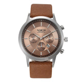 Men Watches Brand North Genuine Leather Silver Dial Casual Quartz Watches for Man Sport Wrist watches Waterproof