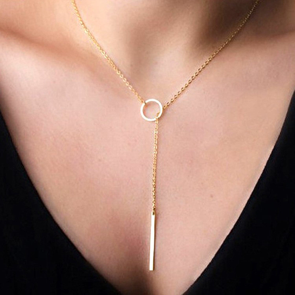 Romantic woman hot fashion accessory gold plated metal chain necklace bar circle lasso long strip pendant necklaces jewelry