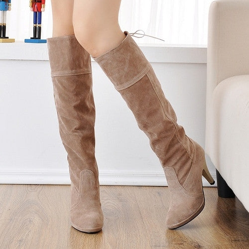 New Arrival Women Winter Shoes High Heels Knee High Boots Women Round Toe Solid Fashion Shoes For Ladies
