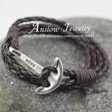 LOW0018LB 2015 New Arrival Fashion Jewelry 4mm  Leather  Bracelet Men  Anchor Bracelets For Women Best Friend Gift Free Shipping