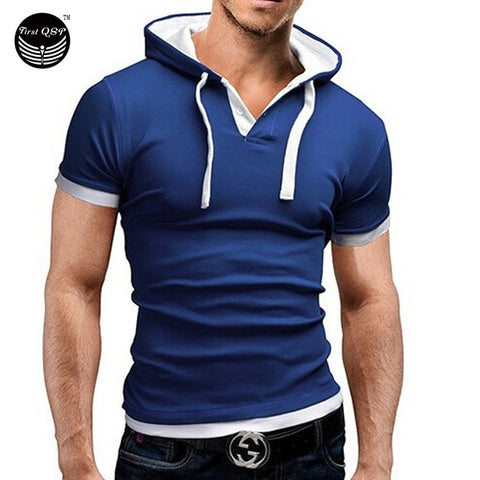 Men's T Shirt Summer Fashion Hooded Sling Short-Sleeved Tees Male Camisa Masculina Sports T-Shirt Slim Tops