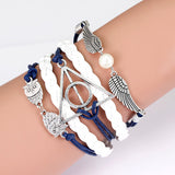 metal owl charms bracelet,blue leather bracelet men,women fashion anchor bracelet,jewelry leather infinity bracelet