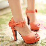 Summer Suede Pu Leather Ultra High Heels Platform Open Toe Sandals Women Thick Heel Sexy Cutout Bow Ankle Strap Shoes Pumps 43