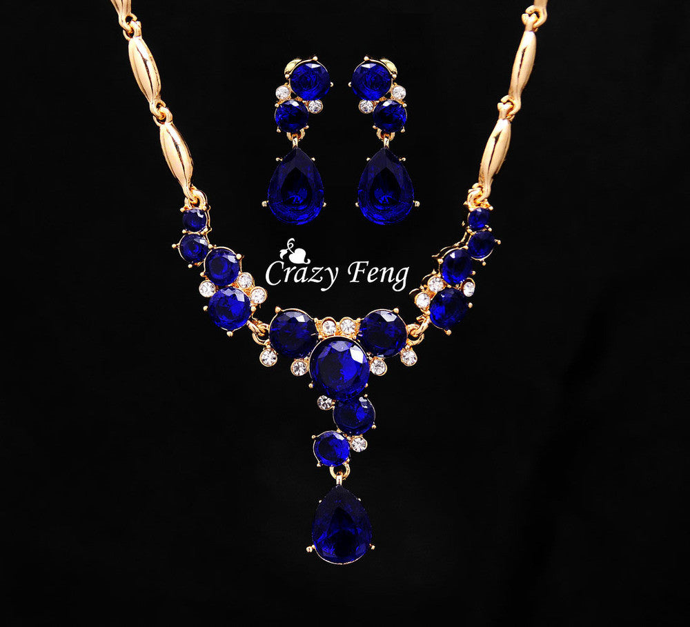 Women's  Fashion 18k Yellow  Gold Filled  CZ Diamond  jewelry sets  Necklace+Earrings Flower Wedding Jewelry  Sets Free shipping