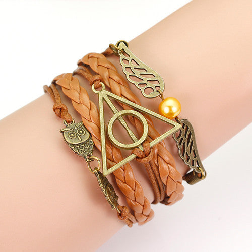metal owl charms bracelet,blue leather bracelet men,women fashion anchor bracelet,jewelry leather infinity bracelet