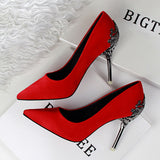 Spring Summer Women High Heels Shoes Pointed Toe Matel Heels Pumps Fashion Sexy Shoes Heeled Carved Metal Office Wedding Shoes