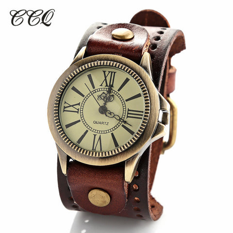 New fashion big wristwatches men women luxury brand retro style quartz watch leather strap watches W1743