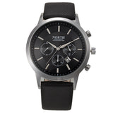 Men Watches Brand North Genuine Leather Silver Dial Casual Quartz Watches for Man Sport Wrist watches Waterproof