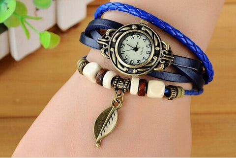 New Fashion Luxury Leaf Pendant Bracelet Wrist Watches Relogio Feminino Leather Women Watches Montre Femme