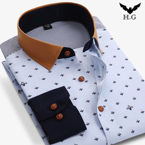 Men Polka Dot Printed Fashion Slim Long Sleeve Shirts Male Casual Polyester Business Style Man Dress Shirt Vestidos