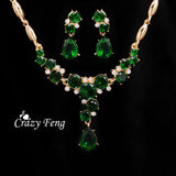 Women's  Fashion 18k Yellow  Gold Filled  CZ Diamond  jewelry sets  Necklace+Earrings Flower Wedding Jewelry  Sets Free shipping