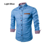 Leather Pocket Men Casual Jeans Shirt