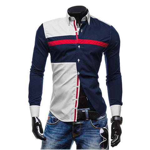 New Spring Men Stylish Hit Color Long Sleeve Slim Fit Dress Shirt Casual Male Tops Camisas High Quality