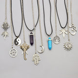 New fashion jewelry chain link crystal moon sun Elephant tree leaf pendant necklace mix design for women girl nice gift N1722