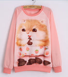 Women Streetwear Style Hoodie Cute Squirrel Printed Sweatshirt Women Hoody Sports Suits Casual Sudaderas Sweet Pink Hoody