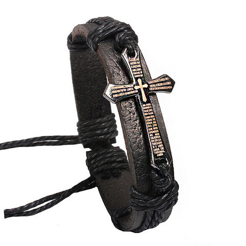 New Punk Rock Leather Bracelets & Bangles Men Jewelry Braid Charm Cross Bracelets for Men