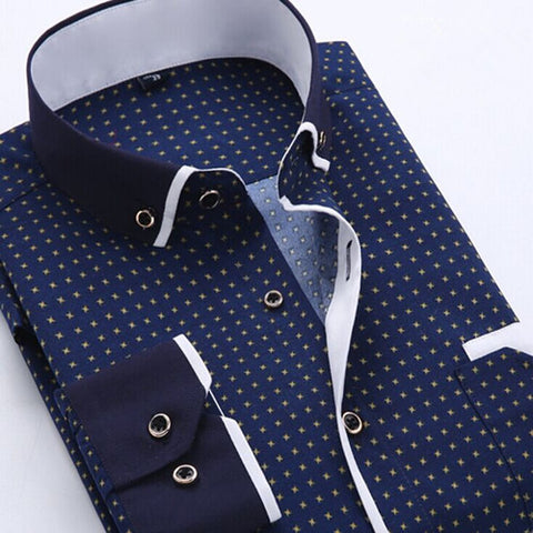 Autumn Printed Men Shirt Long Sleeve Male Business Casual Fashion Formal Dress Shirts Slim Fit Camisa