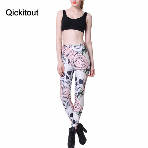 New Fashion ROSE & SKULL Printed Female Fitness sportwear Leggings Femininos Fashion Slim Elastic Pants Women Leggins Mujer