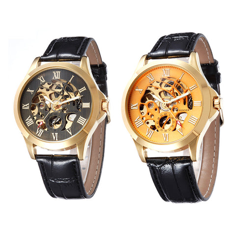Watches Men  Fully Automatic Mechanical Hand Wind Business men Watches Stainless Steel Leather Belt Roman Numerals E2sh