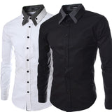Mens Dress Shirts Men Double Collar Slim Fit Long Sleeve Shirt Camisa Masculina Casual Shirts Good Quality