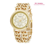 Fashion New Double Chain Gold Geneva Watches Women Luxury Famous Brand Reloj Mujer Marca De Lujo Famosas