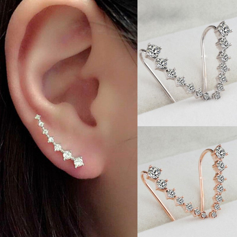 Sale Women Lady Fashion Elegant Chic New Silvery Golden Rhinestone Crystal Ear Hook Earrings Jewelry Gift