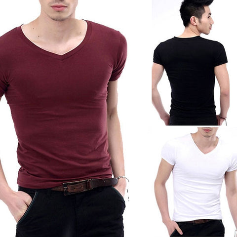 New hot Fashion Men's V-Neck Short Sleeve T-Shirt Slim Basic Tee Top Multicolor